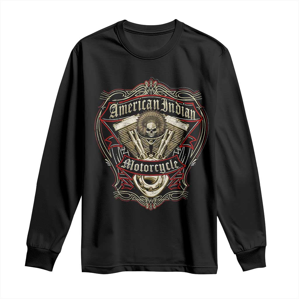 American Indian Skull Motorcycle Vintage Motorbike Engine Long Sleeve Shirt TS11 Black Print Your Wear