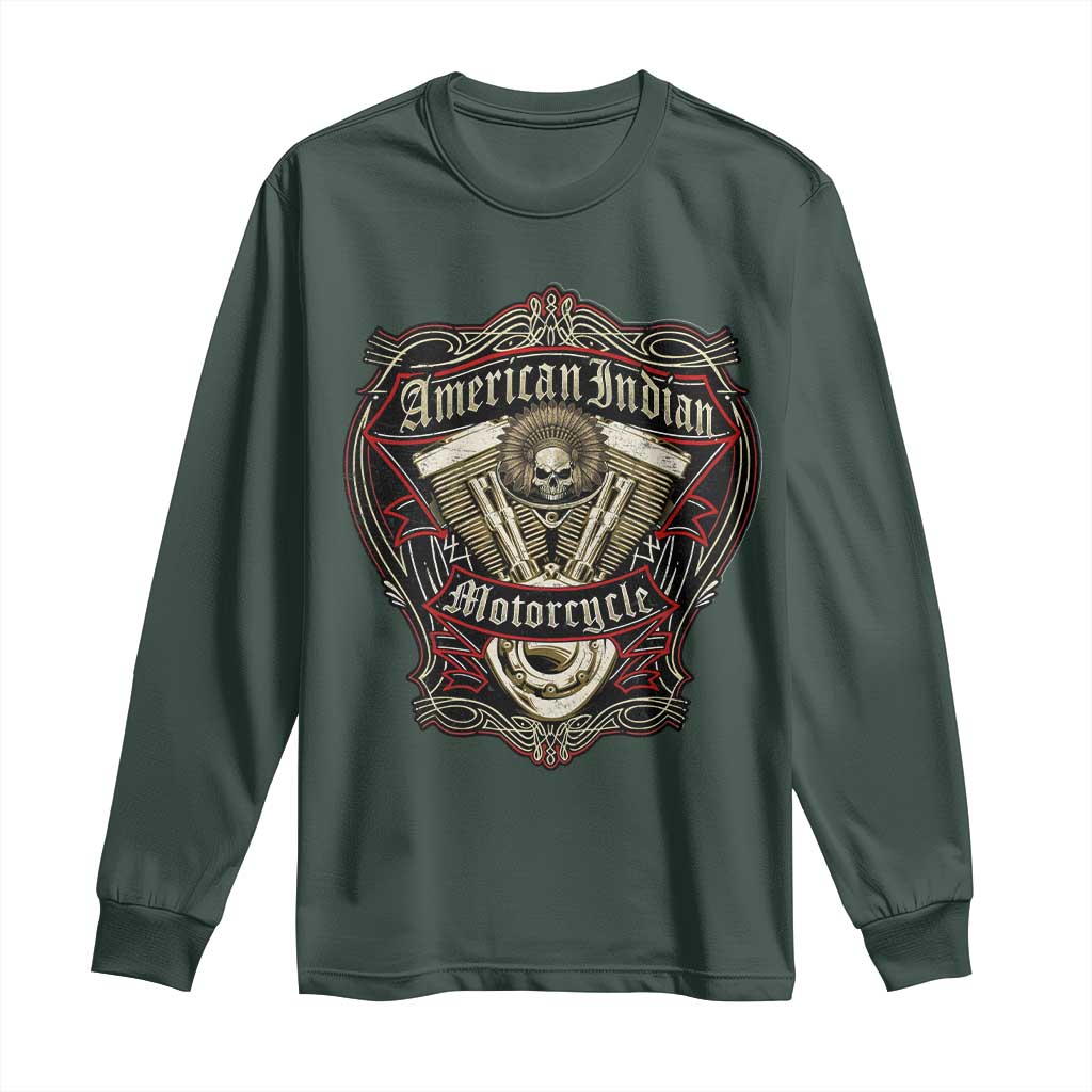 American Indian Skull Motorcycle Vintage Motorbike Engine Long Sleeve Shirt TS11 Dark Forest Green Print Your Wear