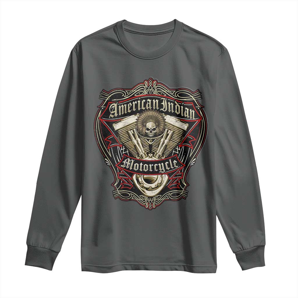 American Indian Skull Motorcycle Vintage Motorbike Engine Long Sleeve Shirt TS11 Dark Heather Print Your Wear