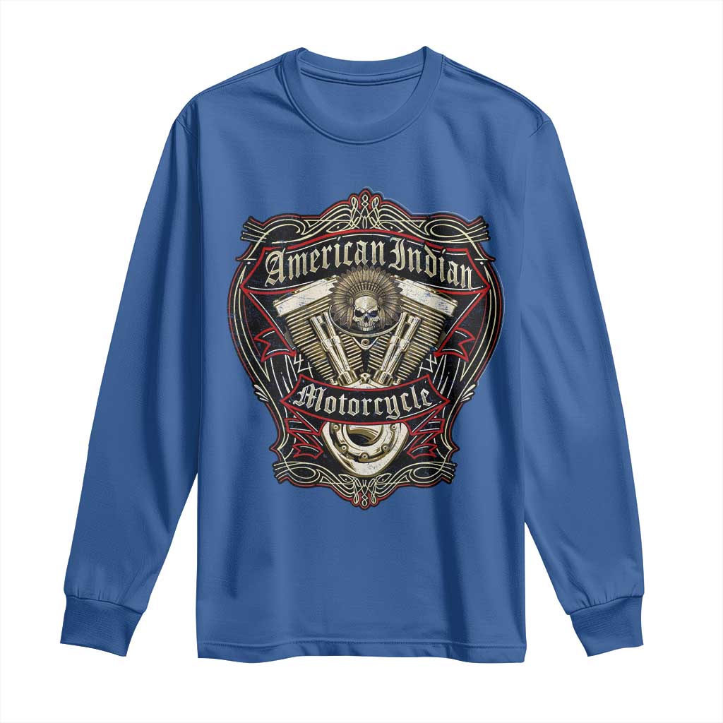 American Indian Skull Motorcycle Vintage Motorbike Engine Long Sleeve Shirt TS11 Royal Blue Print Your Wear