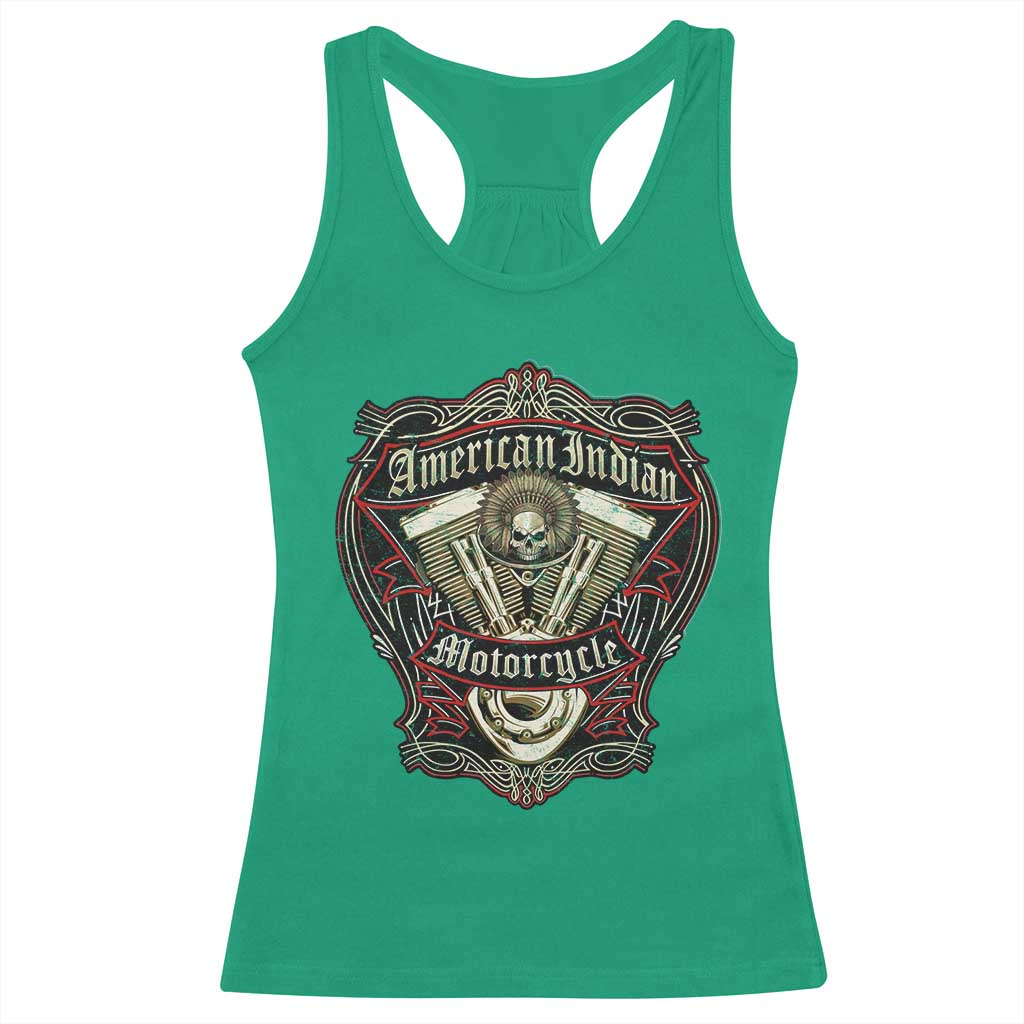 American Indian Skull Motorcycle Vintage Motorbike Engine Racerback Tank Top TS11 Irish Green Print Your Wear