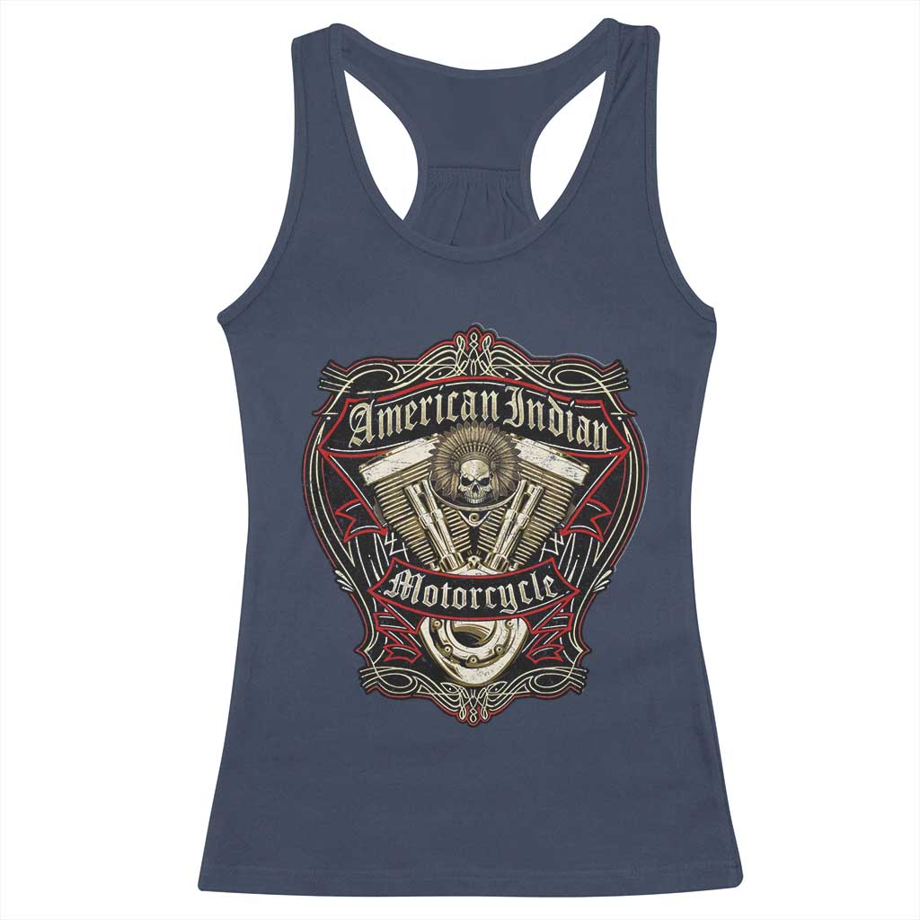 American Indian Skull Motorcycle Vintage Motorbike Engine Racerback Tank Top TS11 Navy Print Your Wear