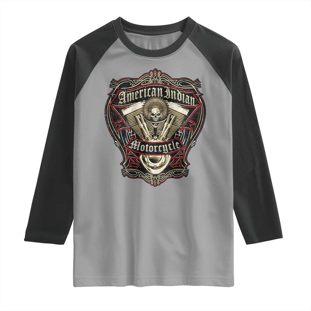 American Indian Skull Motorcycle Vintage Motorbike Engine Raglan Shirt TS11 Sport Gray Black Print Your Wear