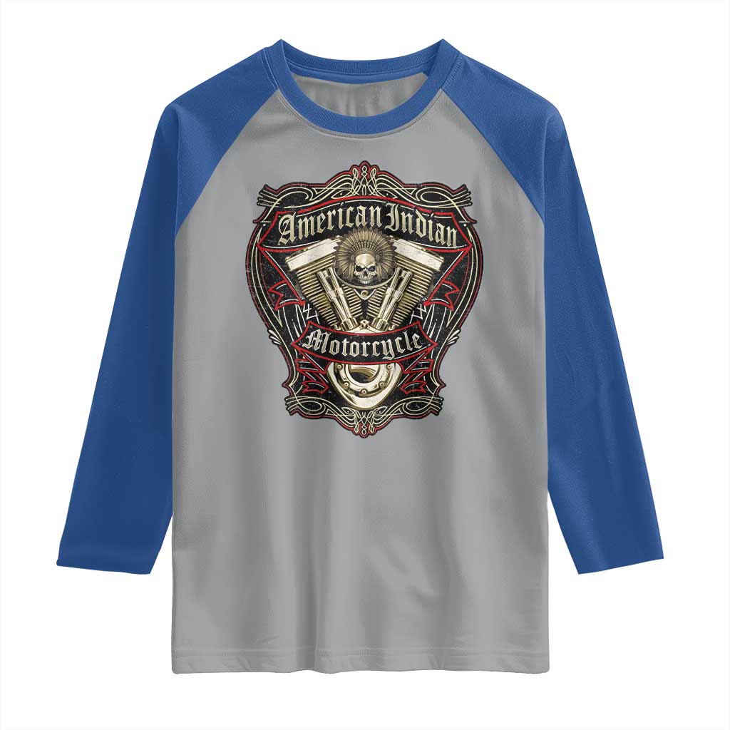 American Indian Skull Motorcycle Vintage Motorbike Engine Raglan Shirt TS11 Sport Gray Royal Print Your Wear