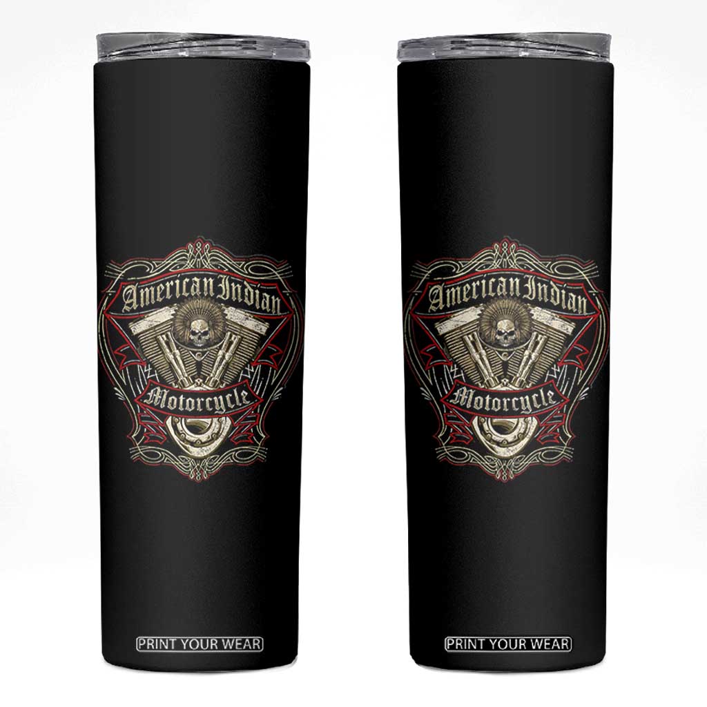 American Indian Skull Motorcycle Vintage Motorbike Engine Skinny Tumbler TS11 Black Print Your Wear