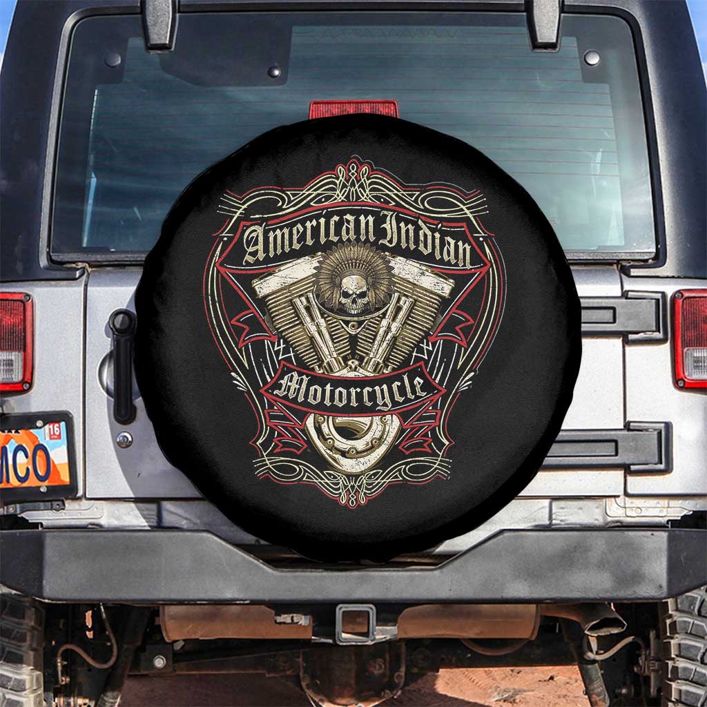 American Indian Skull Motorcycle Vintage Motorbike Engine Spare Tire Cover TS11 No hole Black Print Your Wear