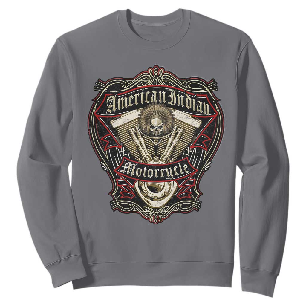 American Indian Skull Motorcycle Vintage Motorbike Engine Sweatshirt TS11 Charcoal Print Your Wear