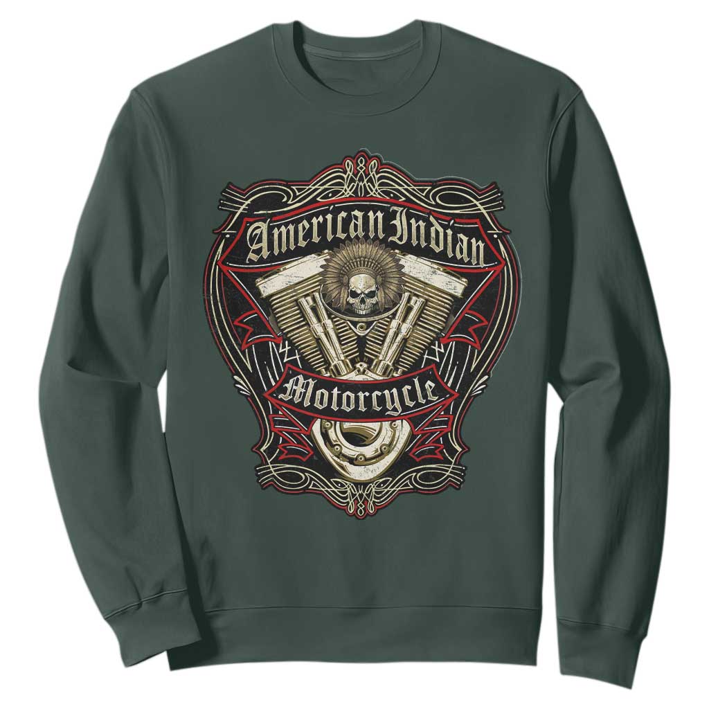 American Indian Skull Motorcycle Vintage Motorbike Engine Sweatshirt TS11 Dark Forest Green Print Your Wear