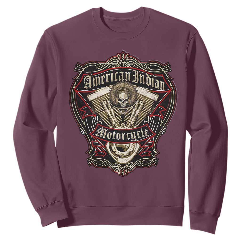 American Indian Skull Motorcycle Vintage Motorbike Engine Sweatshirt TS11 Maroon Print Your Wear
