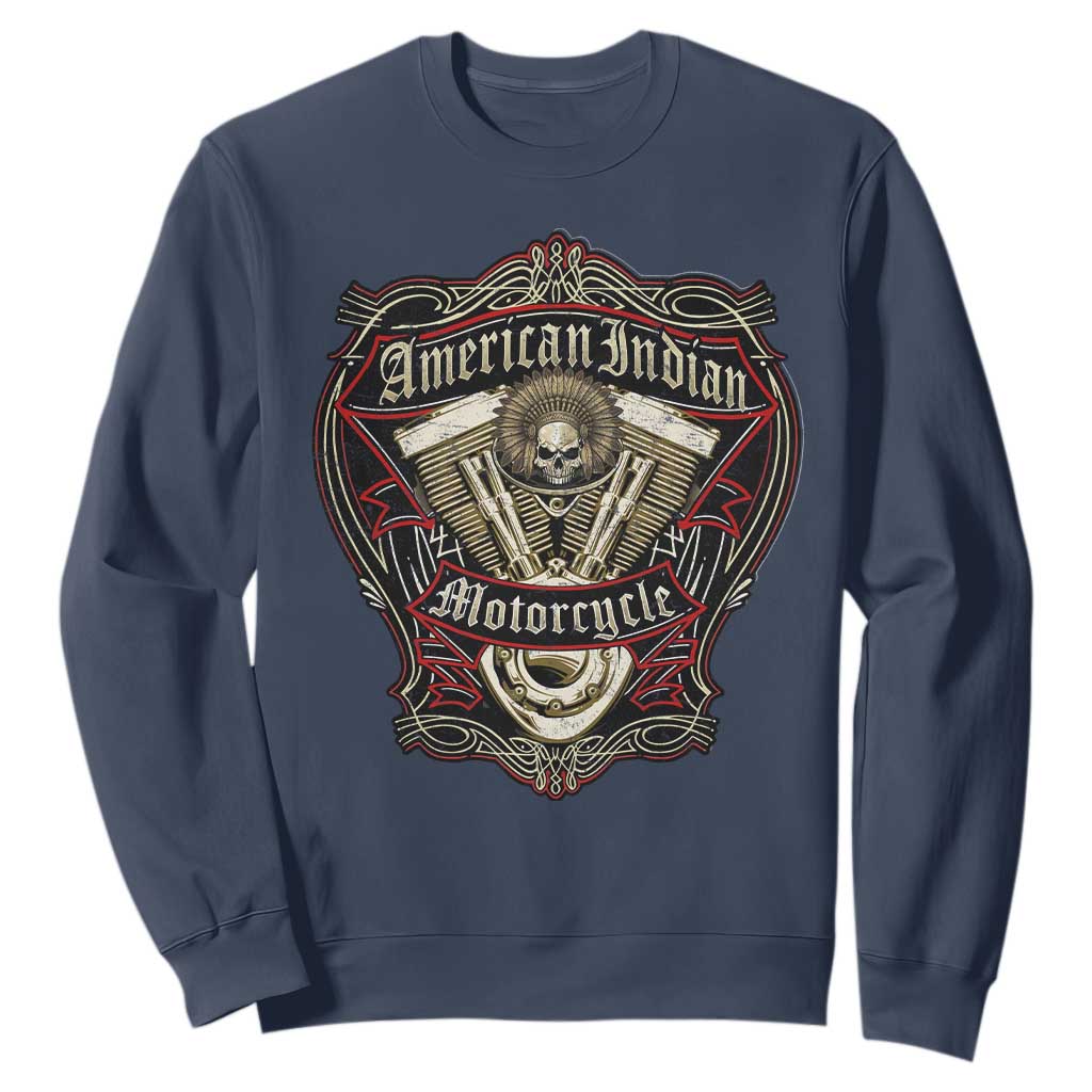 American Indian Skull Motorcycle Vintage Motorbike Engine Sweatshirt TS11 Navy Print Your Wear