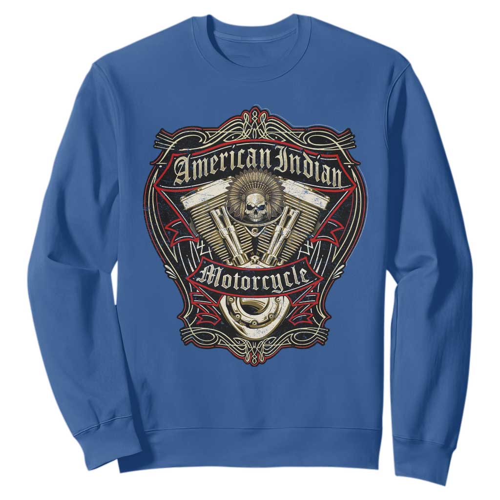American Indian Skull Motorcycle Vintage Motorbike Engine Sweatshirt TS11 Royal Blue Print Your Wear