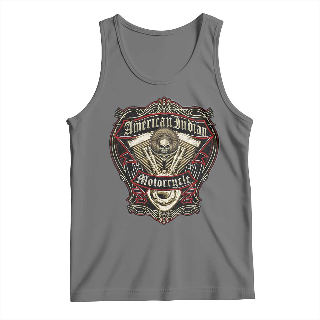 American Indian Skull Motorcycle Vintage Motorbike Engine Tank Top TS11 Black Heather Print Your Wear