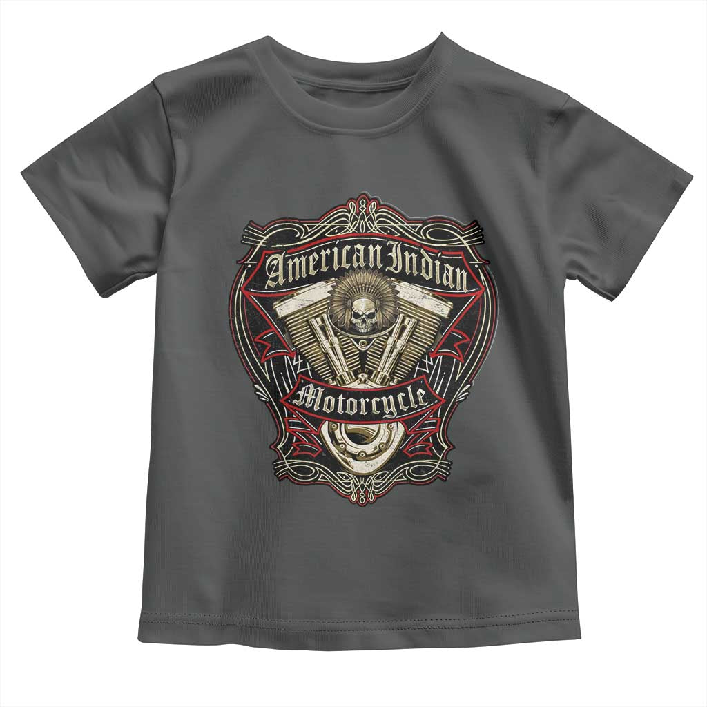American Indian Skull Motorcycle Vintage Motorbike Engine Toddler T Shirt TS11 Dark Heather Print Your Wear