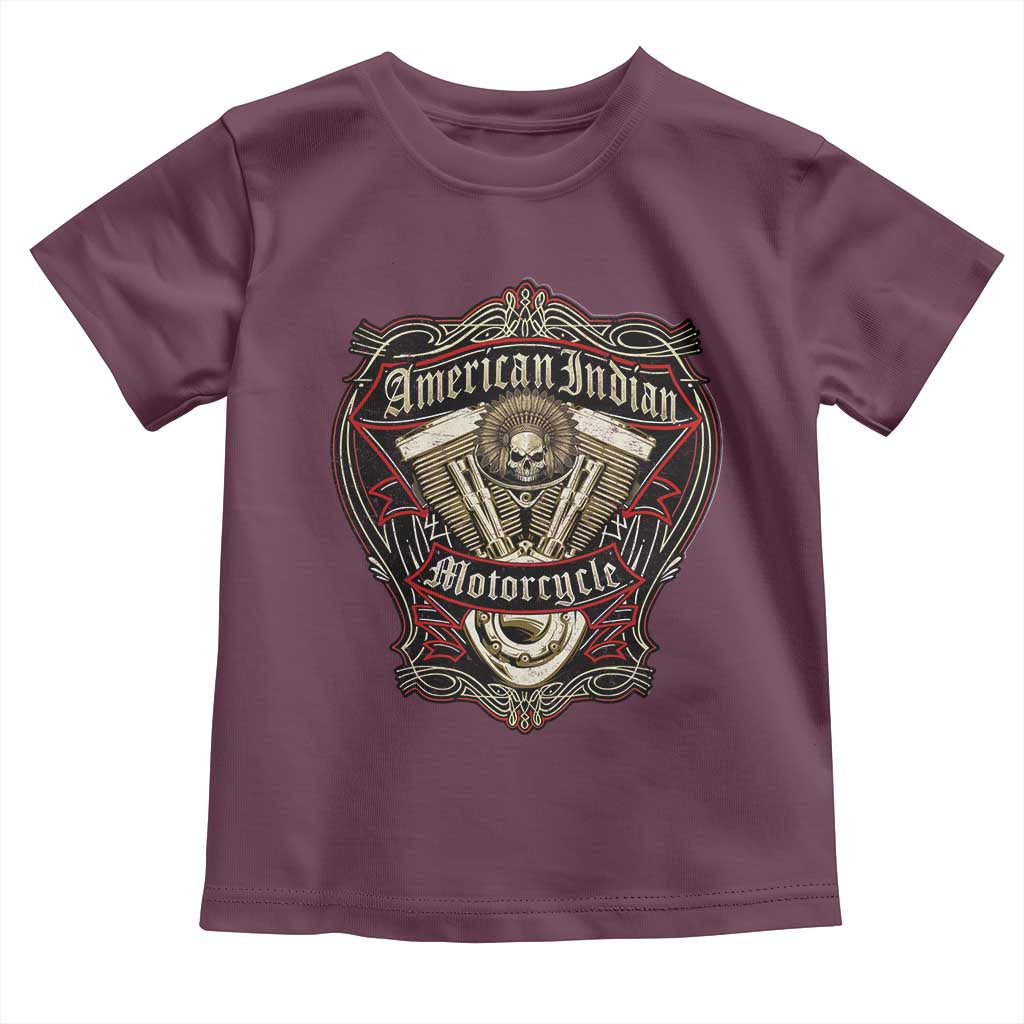 American Indian Skull Motorcycle Vintage Motorbike Engine Toddler T Shirt TS11 Maroon Print Your Wear