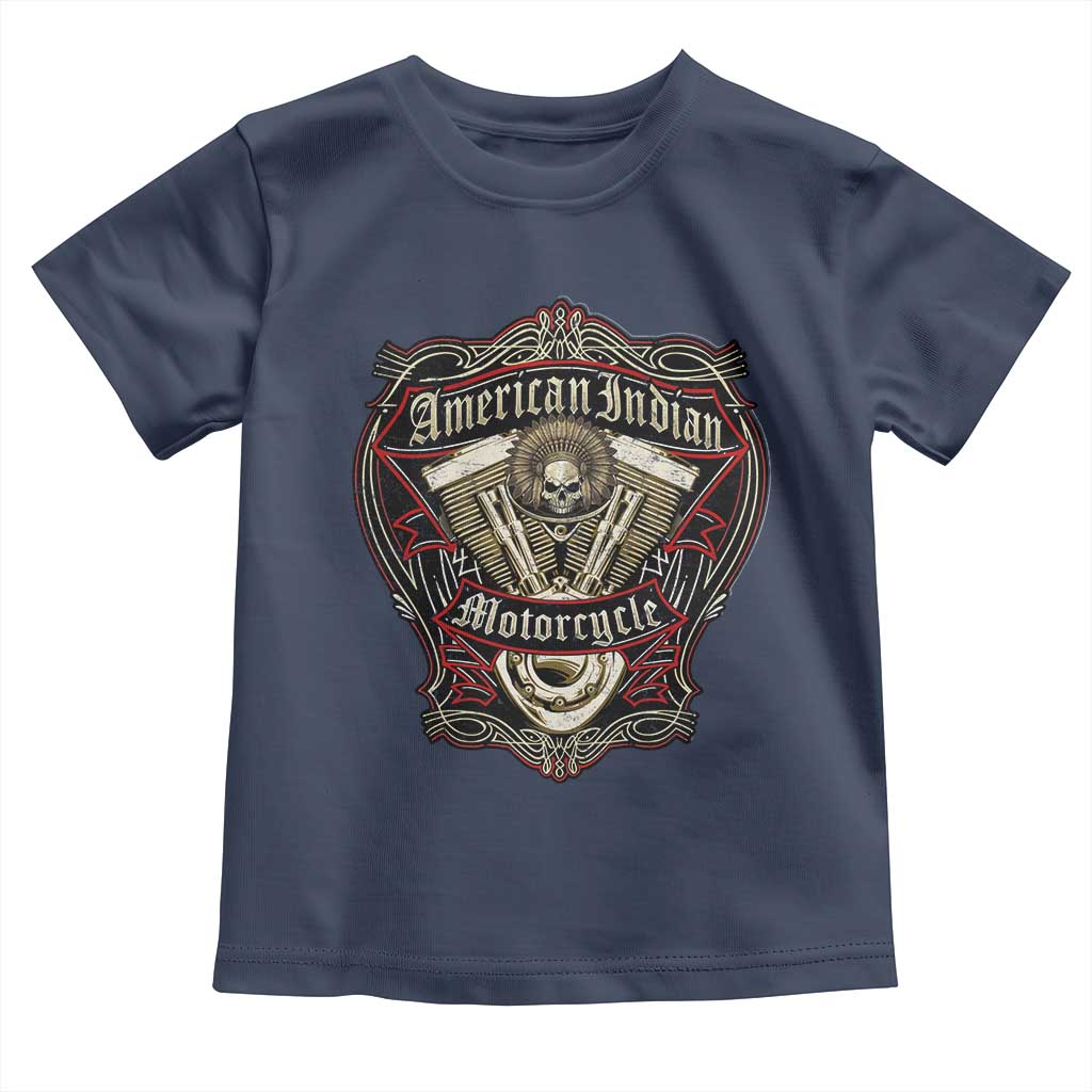 American Indian Skull Motorcycle Vintage Motorbike Engine Toddler T Shirt TS11 Navy Print Your Wear