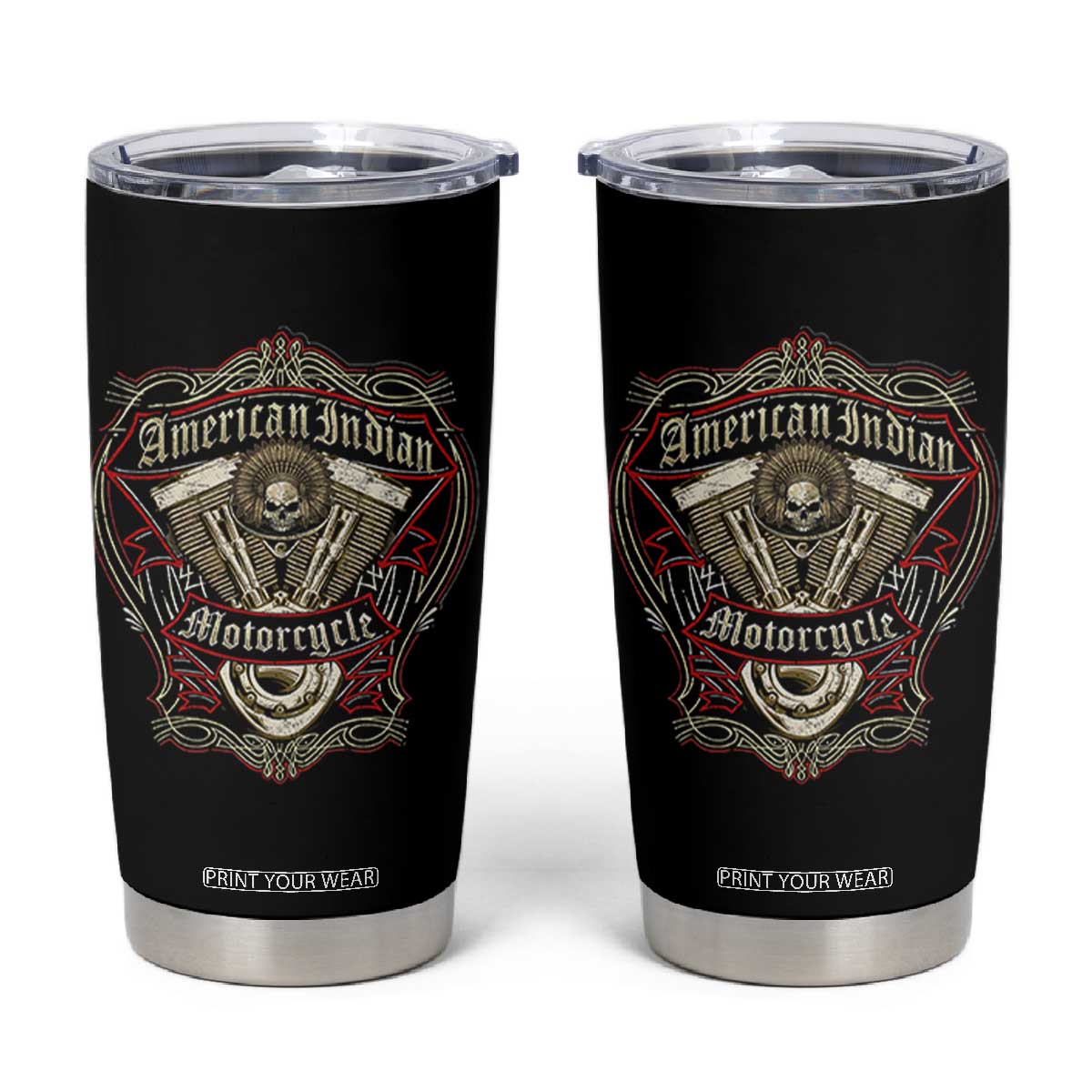 American Indian Skull Motorcycle Vintage Motorbike Engine Tumbler Cup TS11 Black Print Your Wear