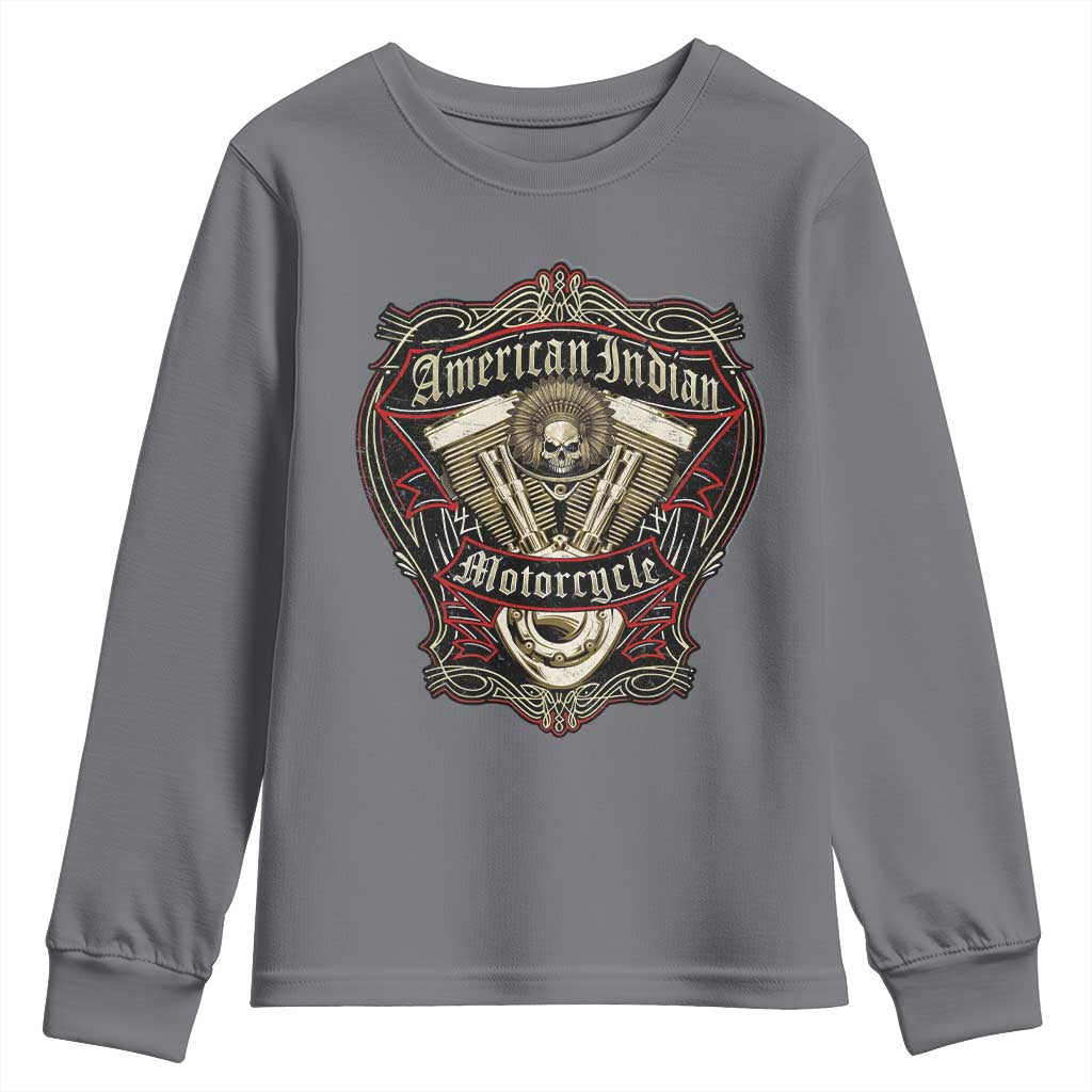 American Indian Skull Motorcycle Vintage Motorbike Engine Youth Sweatshirt TS11 Charcoal Print Your Wear