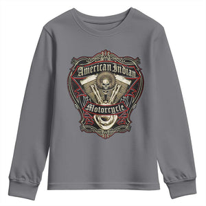 American Indian Skull Motorcycle Vintage Motorbike Engine Youth Sweatshirt TS11 Charcoal Print Your Wear