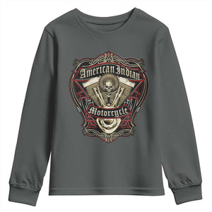 American Indian Skull Motorcycle Vintage Motorbike Engine Youth Sweatshirt TS11 Dark Heather Print Your Wear