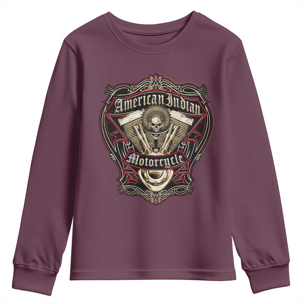 American Indian Skull Motorcycle Vintage Motorbike Engine Youth Sweatshirt TS11 Maroon Print Your Wear