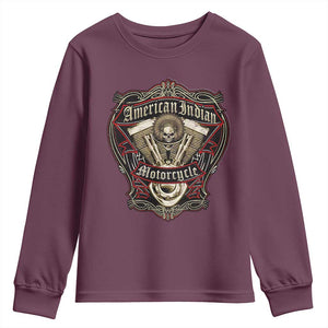 American Indian Skull Motorcycle Vintage Motorbike Engine Youth Sweatshirt TS11 Maroon Print Your Wear