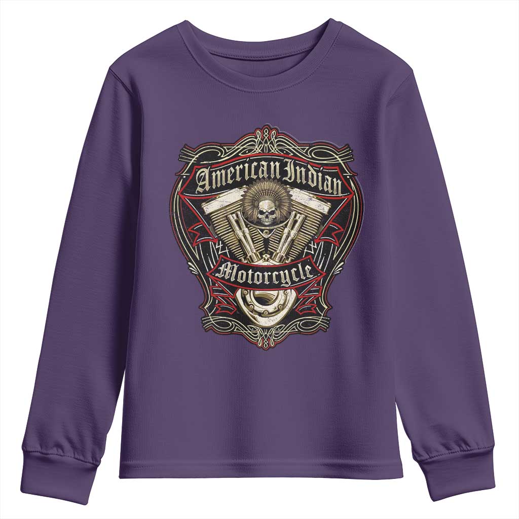 American Indian Skull Motorcycle Vintage Motorbike Engine Youth Sweatshirt TS11 Purple Print Your Wear