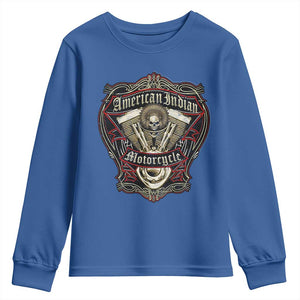 American Indian Skull Motorcycle Vintage Motorbike Engine Youth Sweatshirt TS11 Royal Blue Print Your Wear
