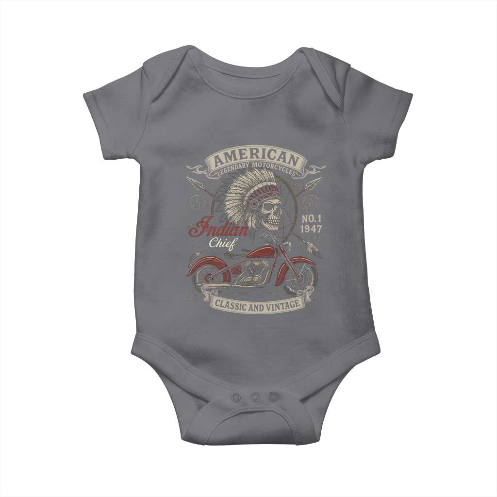 American Legendary Motorcycle Indian Chief Baby Onesie No 1 Classic And Vintage Skull TS11 Charcoal Print Your Wear