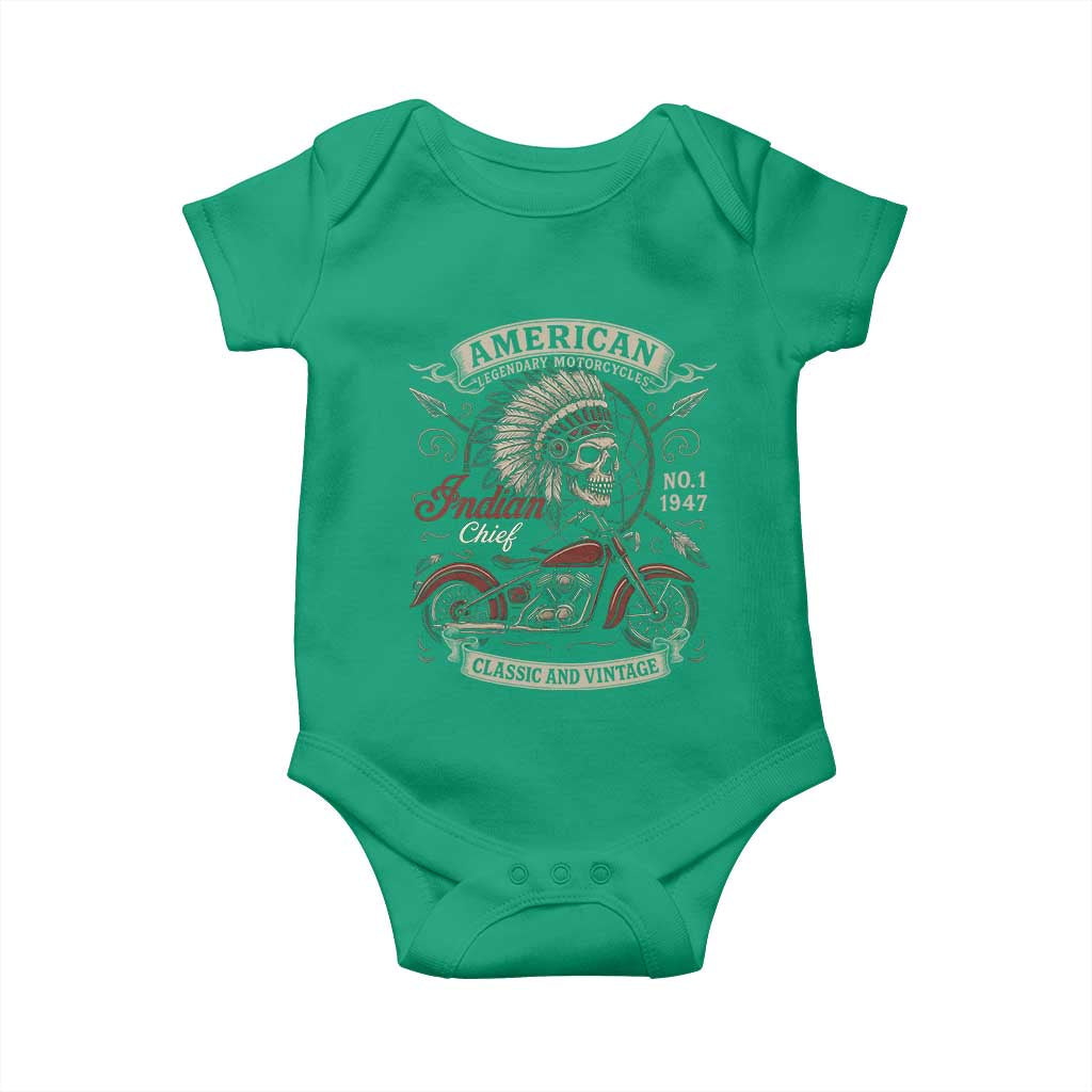 American Legendary Motorcycle Indian Chief Baby Onesie No 1 Classic And Vintage Skull TS11 Irish Green Print Your Wear