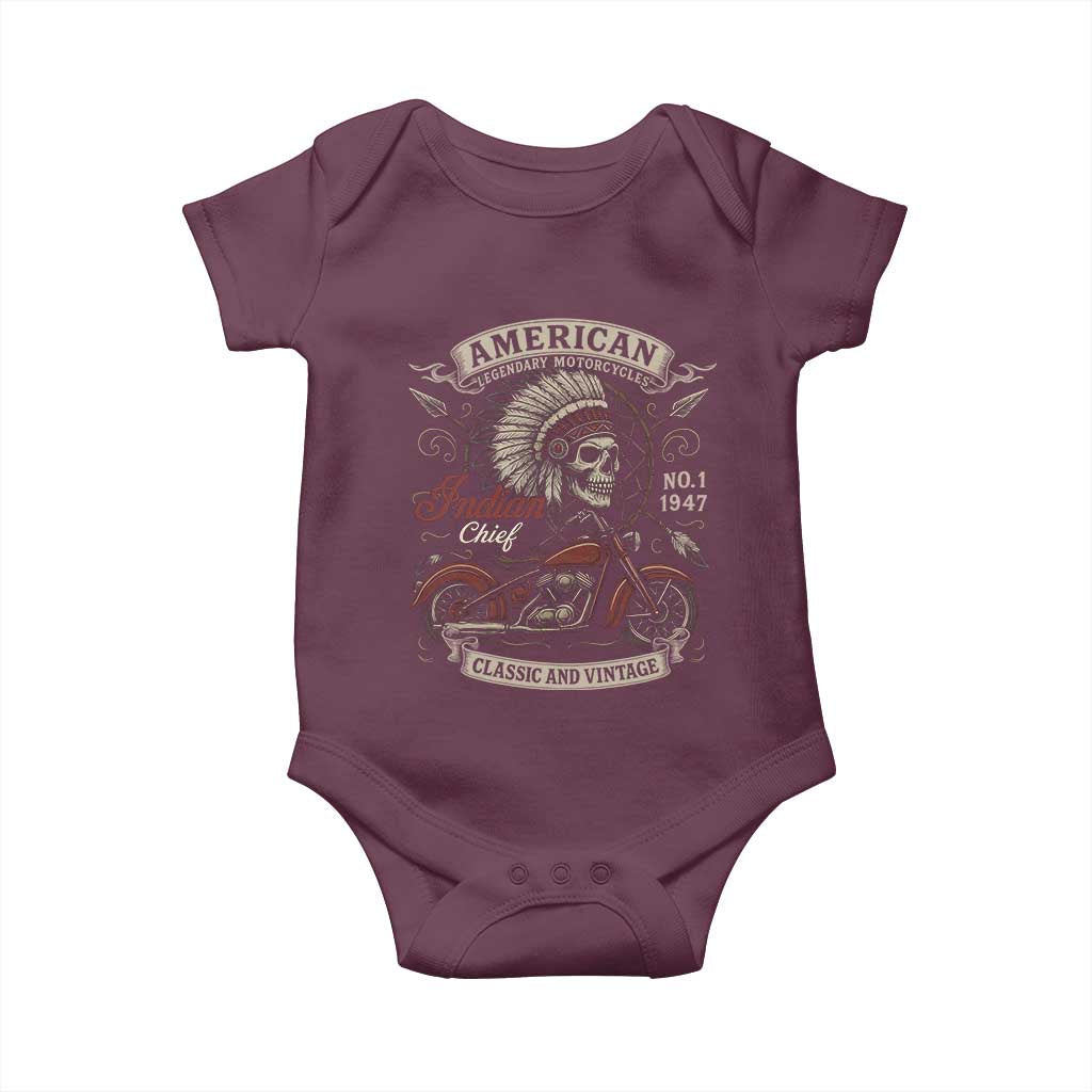 American Legendary Motorcycle Indian Chief Baby Onesie No 1 Classic And Vintage Skull TS11 Maroon Print Your Wear