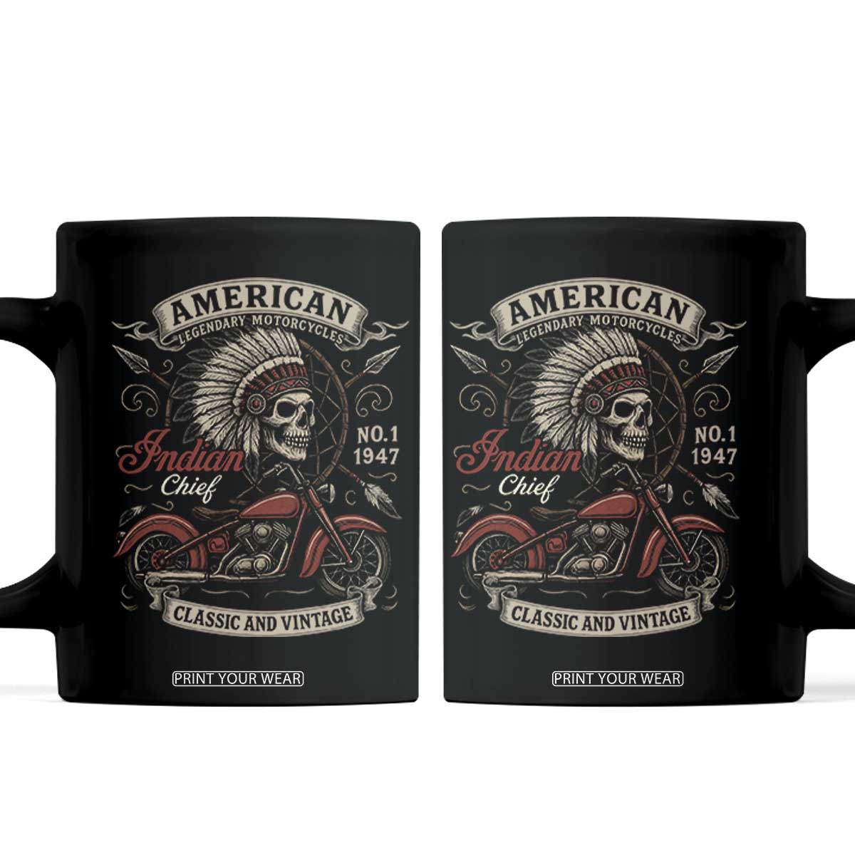 American Legendary Motorcycle Indian Chief Coffee Mug No 1 Classic And Vintage Skull TS11 Black Print Your Wear