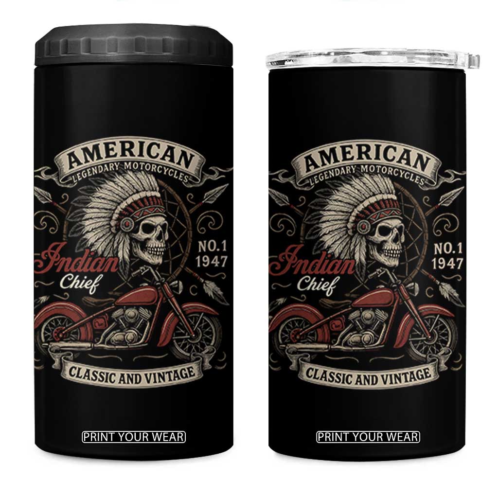 American Legendary Motorcycle Indian Chief 4 in 1 Can Cooler Tumbler No 1 Classic And Vintage Skull TS11 One Size: 16 oz Black Print Your Wear