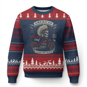 American Legendary Motorcycle Indian Chief Ugly Christmas Sweater No 1 Classic And Vintage Skull - Print Your Wear