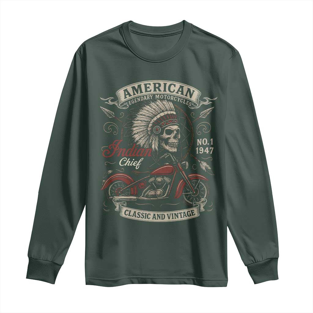 American Legendary Motorcycle Indian Chief Long Sleeve Shirt No 1 Classic And Vintage Skull TS11 Dark Forest Green Print Your Wear