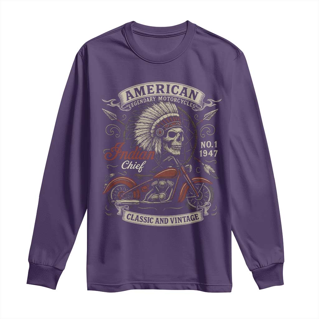 American Legendary Motorcycle Indian Chief Long Sleeve Shirt No 1 Classic And Vintage Skull TS11 Purple Print Your Wear