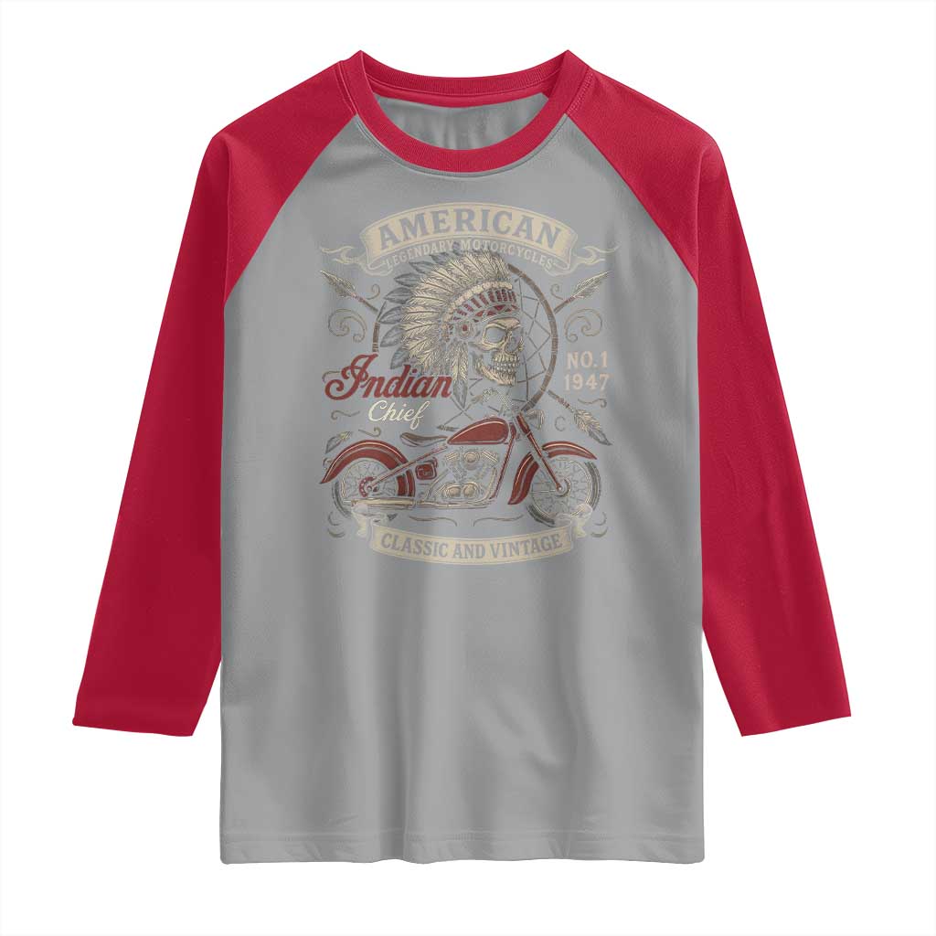 American Legendary Motorcycle Indian Chief Raglan Shirt No 1 Classic And Vintage Skull TS11 Sport Gray Red Print Your Wear
