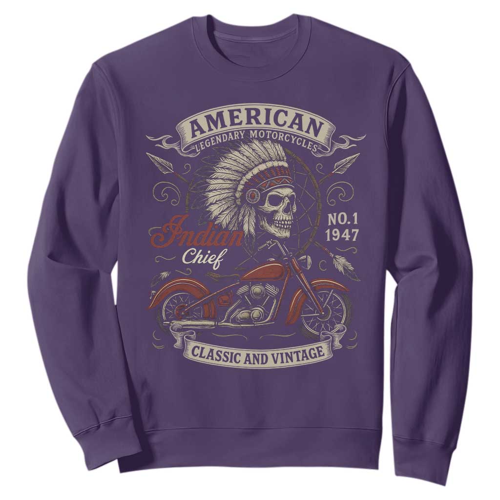 American Legendary Motorcycle Indian Chief Sweatshirt No 1 Classic And Vintage Skull TS11 Purple Print Your Wear