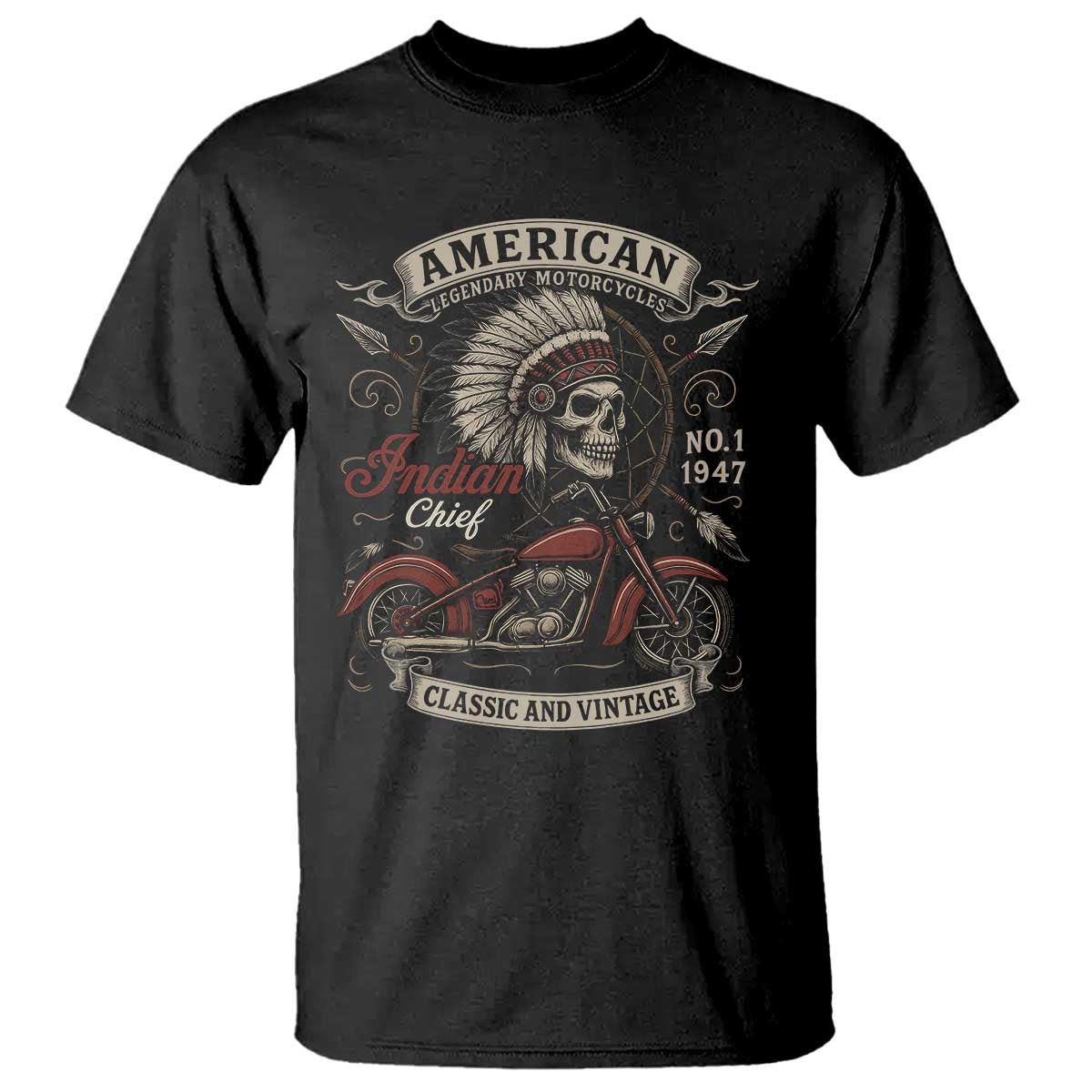 American Legendary Motorcycle Indian Chief T Shirt No 1 Classic And Vintage Skull TS11 Black Print Your Wear