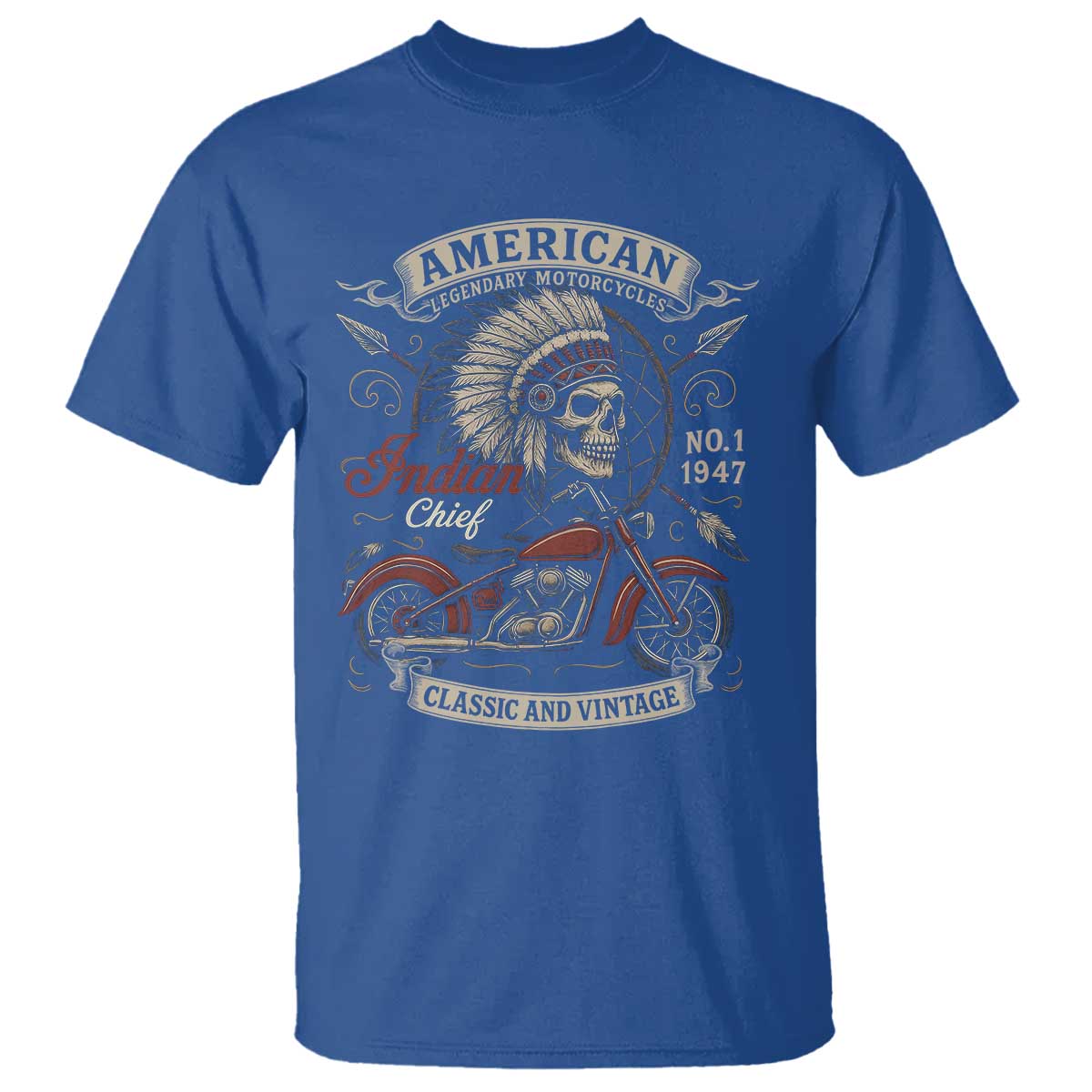 American Legendary Motorcycle Indian Chief T Shirt No 1 Classic And Vintage Skull TS11 Royal Blue Print Your Wear