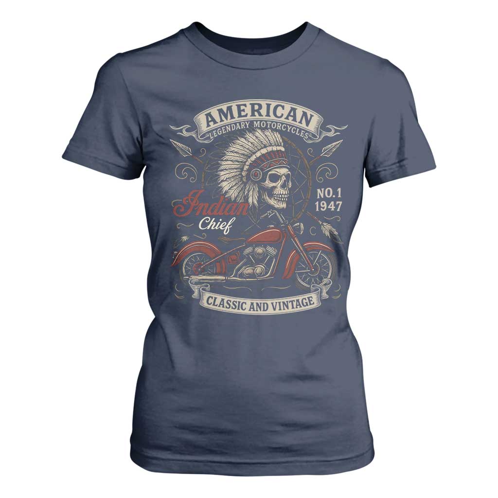 American Legendary Motorcycle Indian Chief T Shirt For Women No 1 Classic And Vintage Skull TS11 Navy Print Your Wear