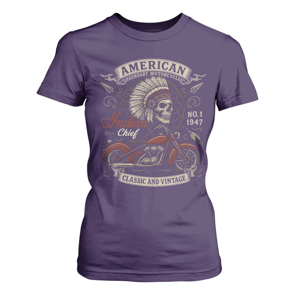 American Legendary Motorcycle Indian Chief T Shirt For Women No 1 Classic And Vintage Skull TS11 Purple Print Your Wear