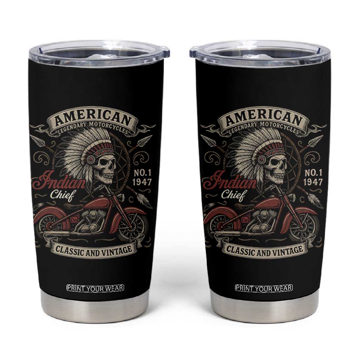 American Legendary Motorcycle Indian Chief Tumbler Cup No 1 Classic And Vintage Skull TS11 Black Print Your Wear
