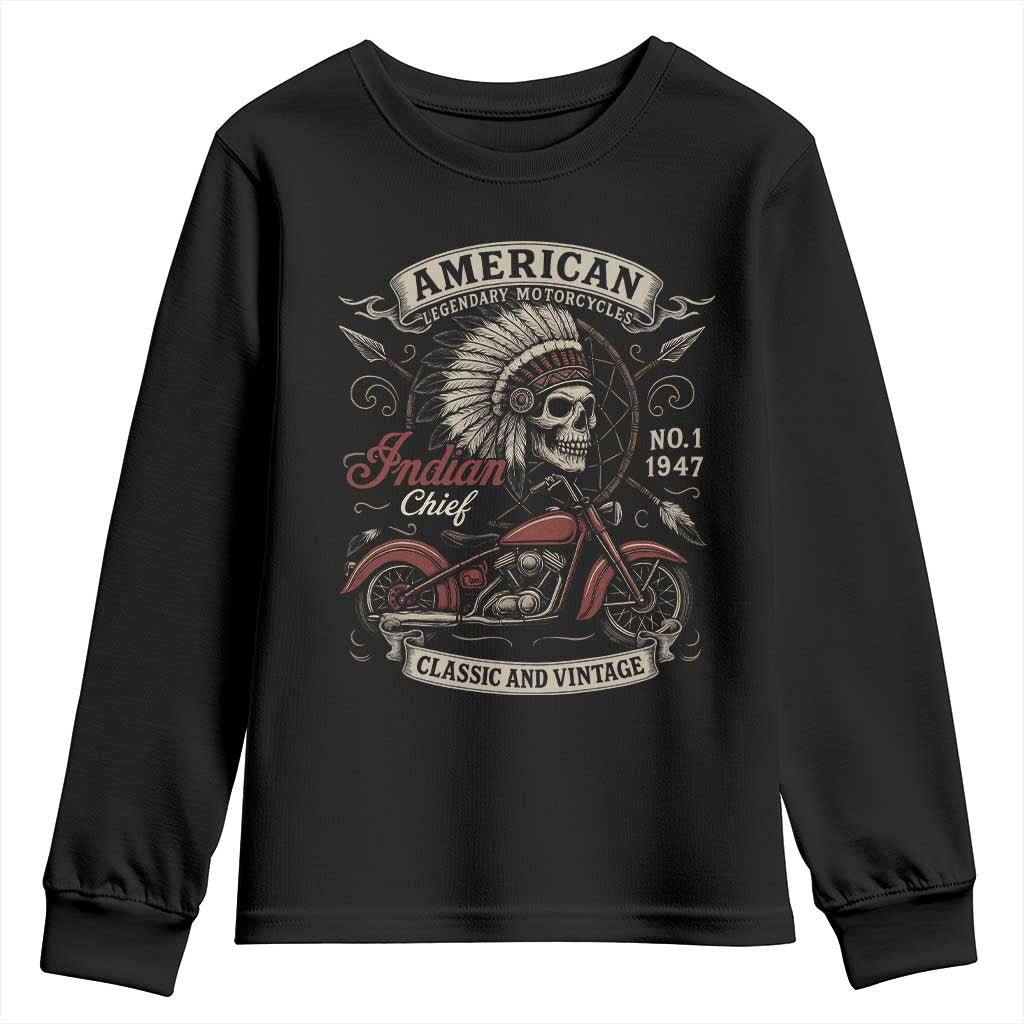 American Legendary Motorcycle Indian Chief Youth Sweatshirt No 1 Classic And Vintage Skull TS11 Black Print Your Wear