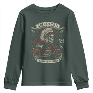 American Legendary Motorcycle Indian Chief Youth Sweatshirt No 1 Classic And Vintage Skull TS11 Dark Forest Green Print Your Wear