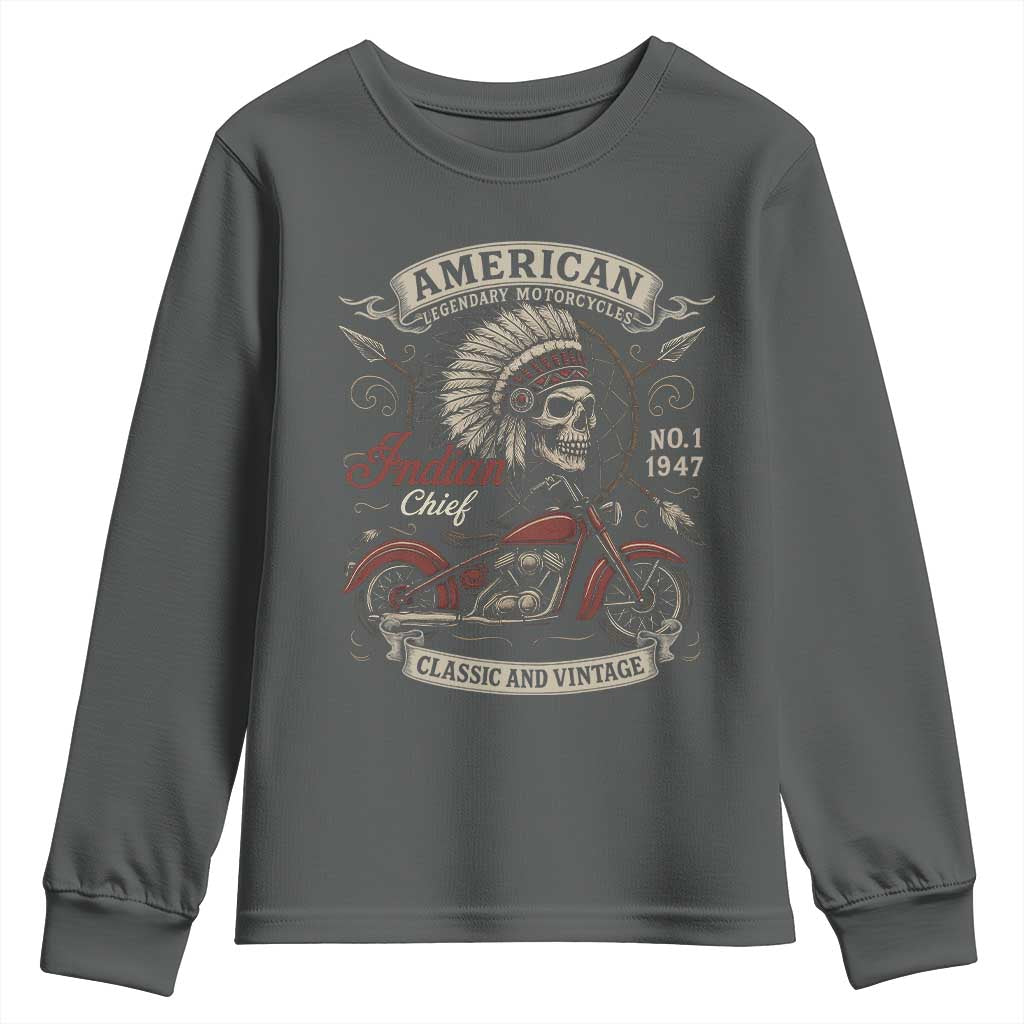 American Legendary Motorcycle Indian Chief Youth Sweatshirt No 1 Classic And Vintage Skull TS11 Dark Heather Print Your Wear