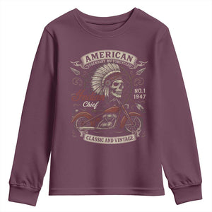 American Legendary Motorcycle Indian Chief Youth Sweatshirt No 1 Classic And Vintage Skull TS11 Maroon Print Your Wear