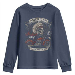 American Legendary Motorcycle Indian Chief Youth Sweatshirt No 1 Classic And Vintage Skull TS11 Navy Print Your Wear