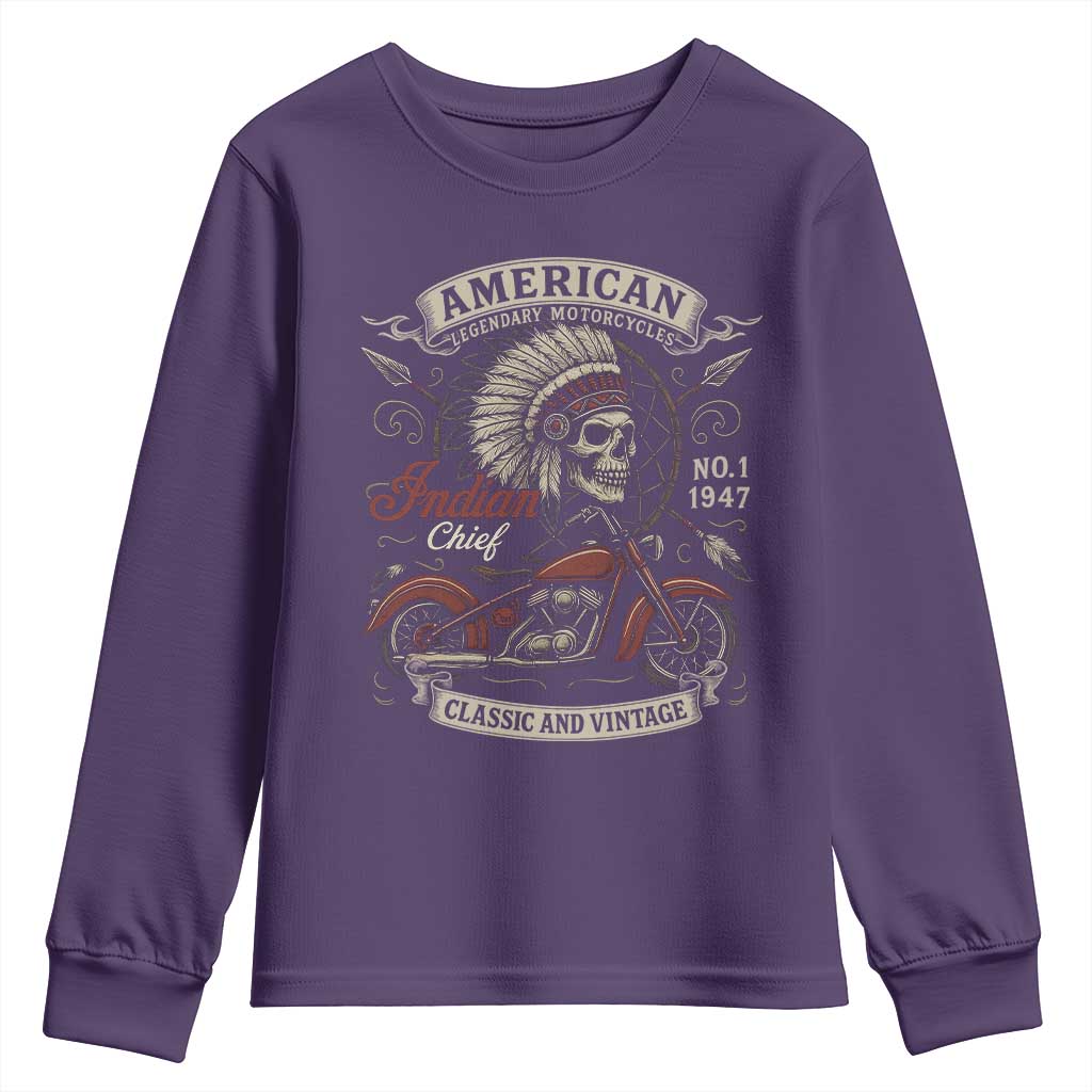 American Legendary Motorcycle Indian Chief Youth Sweatshirt No 1 Classic And Vintage Skull TS11 Purple Print Your Wear