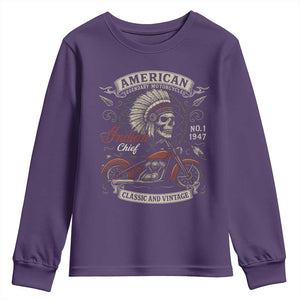 American Legendary Motorcycle Indian Chief Youth Sweatshirt No 1 Classic And Vintage Skull TS11 Purple Print Your Wear