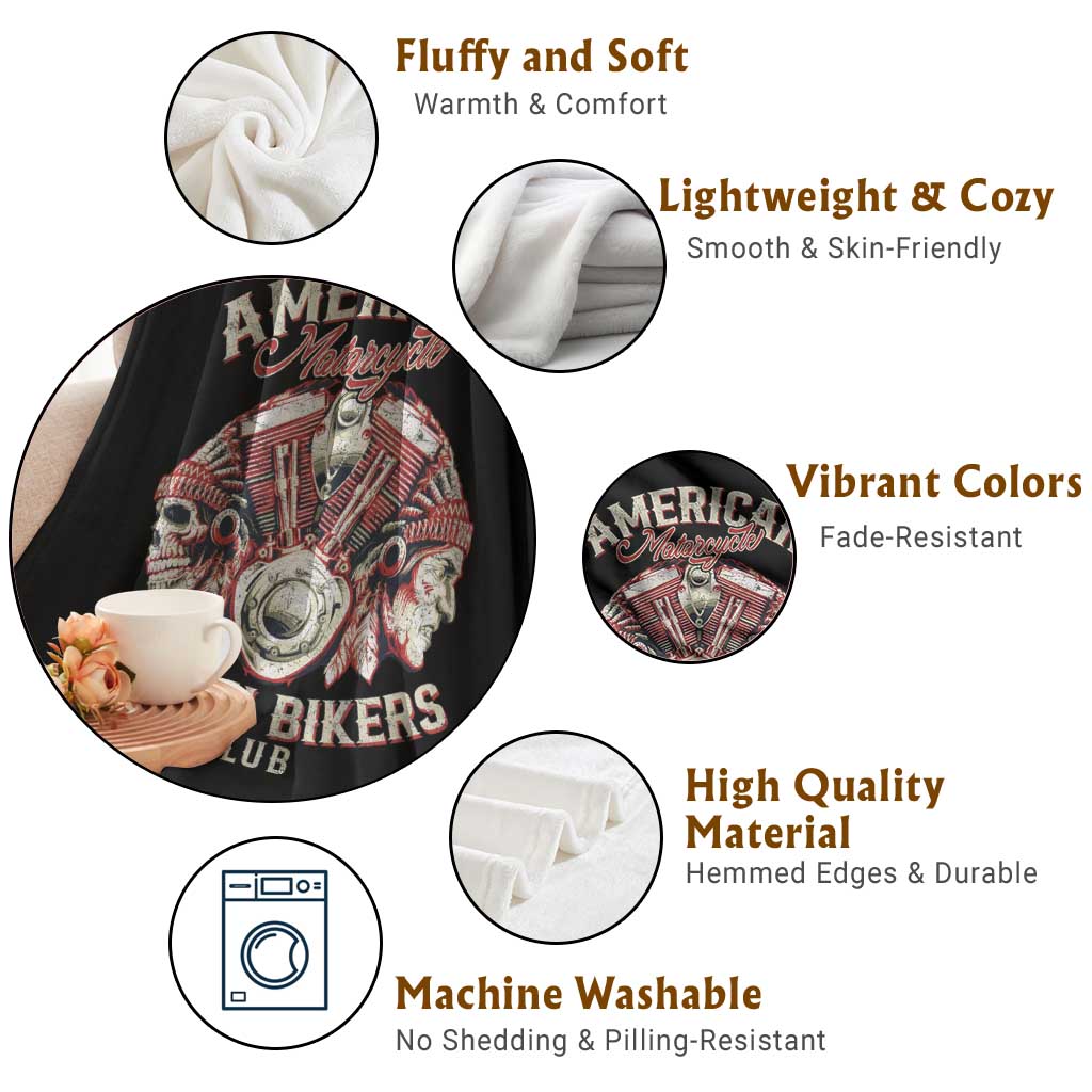 American Legendary Motorcycle Indian Biker Club Throw Blanket Vintage Motorbike Engine Native American Skull TS11 Print Your Wear